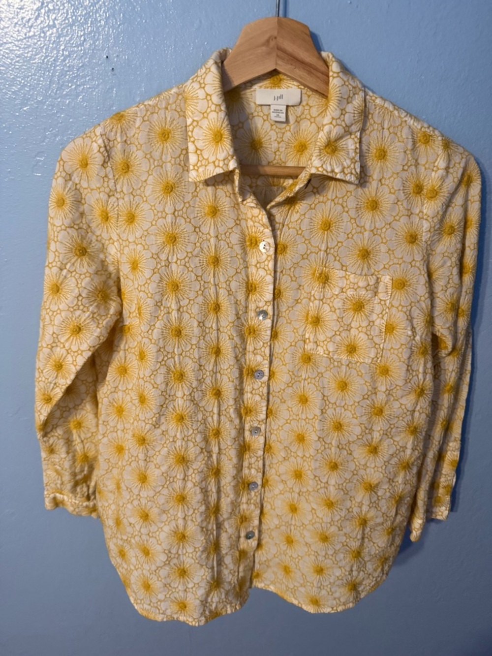 J. Jill Yellow Daisy Embroidered Button-Front Shirt